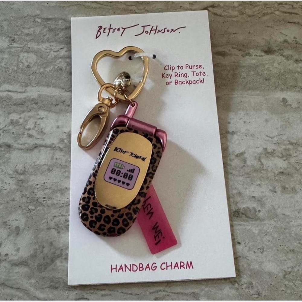 Leopard Print Flip Phone Keychain Charm Betsey Johnson